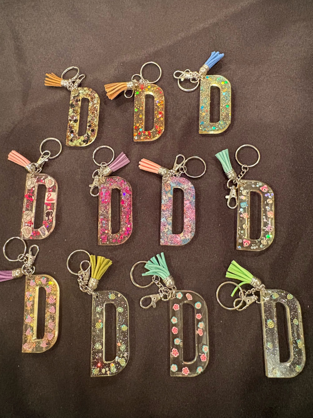 Glitter 'D' Resin Keychain - Assorted Colors